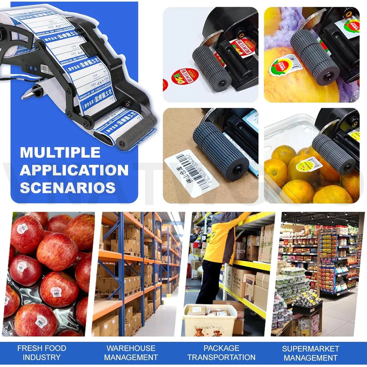 Applicateur d'étiquettes portable, distributeur électrique portatif d'autocollants, étiqueteuse automatique sans fil pour la logistique, l'entrepôt, les produits frais