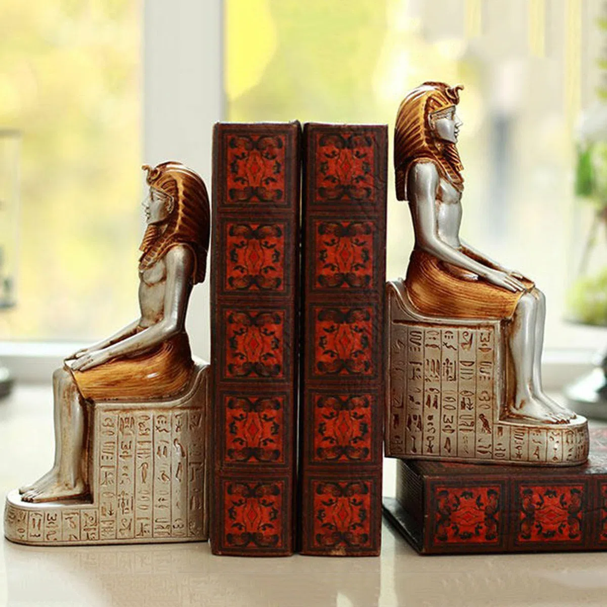Serre-Livres Pharaon Égyptien, Figurine Décorative en Résine Toutankhamon, Lot De 2