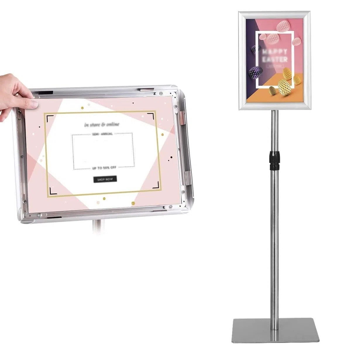 Support de panneau sur pied réglable – Cadre en aluminium robuste pour affichages verticaux et horizontaux, support de sol durable pour affiches et panneaux