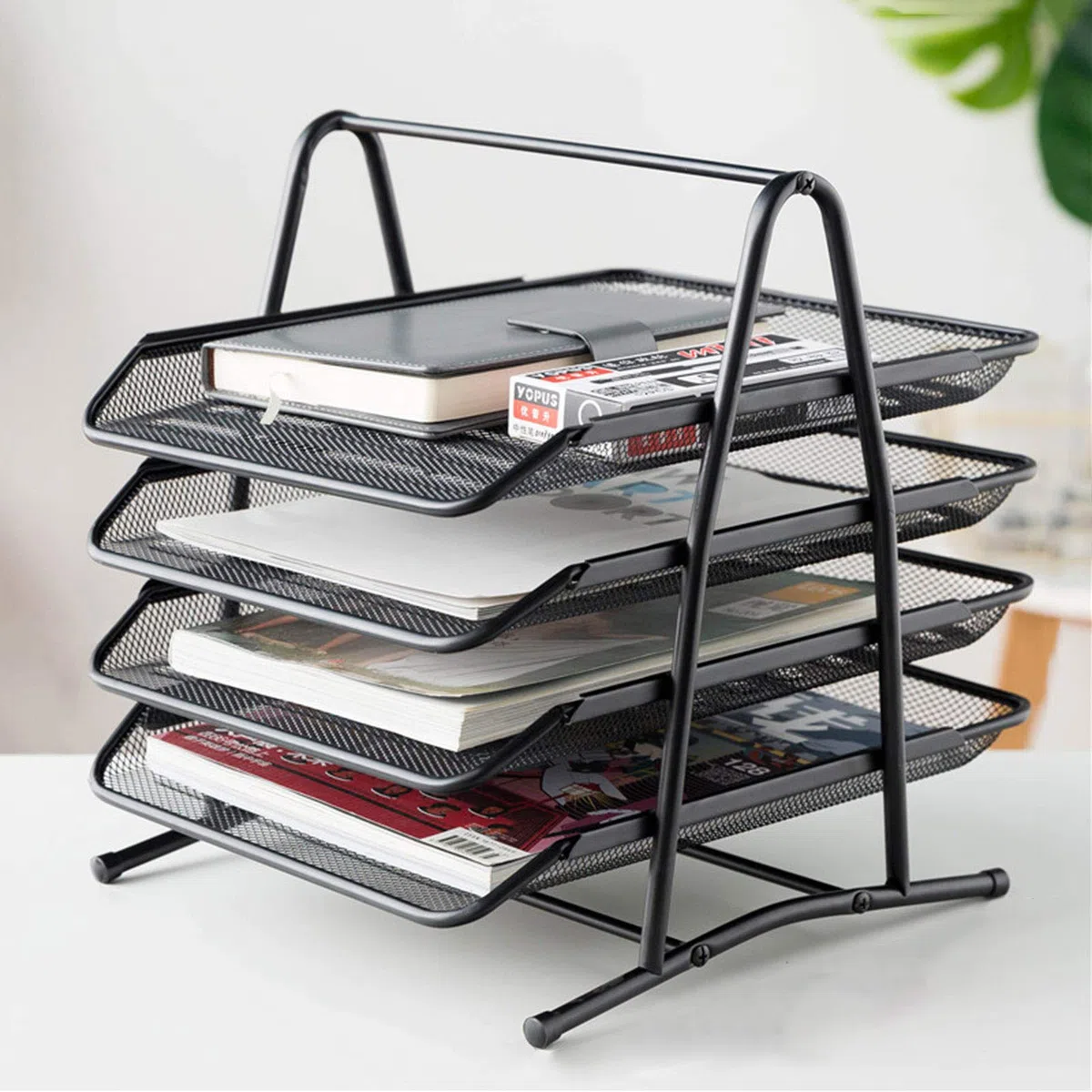 DYTWXG Plateau de Support à 4 Couches Format A4 Papier Lettre Dossier Porte-revues Bureau métal Fer Maille Organisateur de Documents