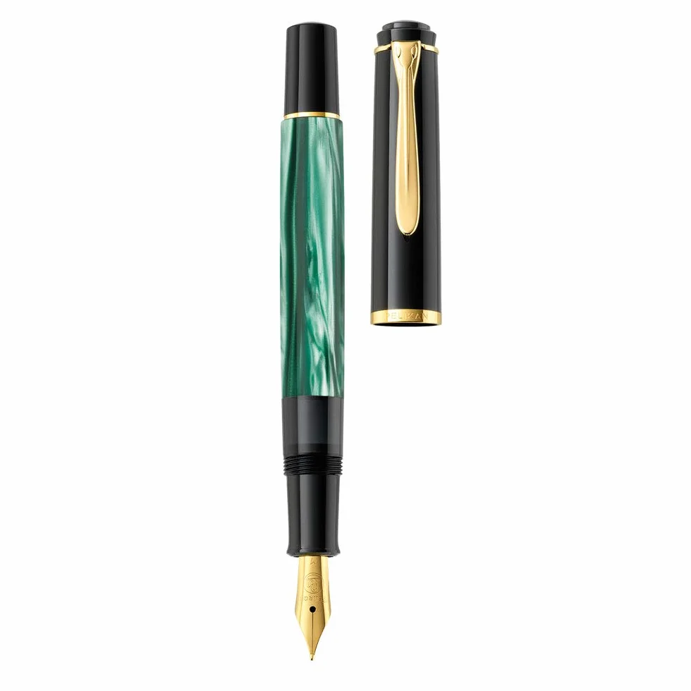 Pelikan Elegance Stylo plume de luxe Souverain M200 Pointe Moyenne Noir/Vert
