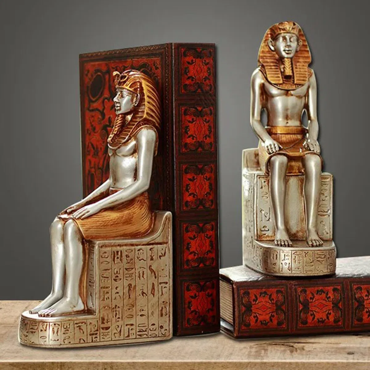 Serre-Livres Pharaon Égyptien, Figurine Décorative en Résine Toutankhamon, Lot De 2