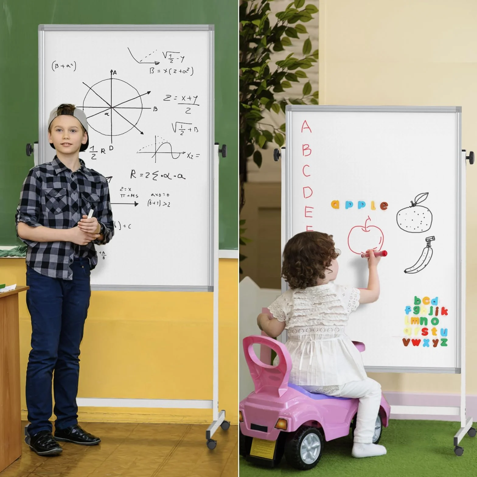 maxtek Tableau Blanc Effacable Sur Pied 120 X 80 cm, Réglable en Hauteur, Magnétique Whiteboard Double Face avec Support, Effaçable a Sec - Pour Bureau, Salle de Classe et Maison