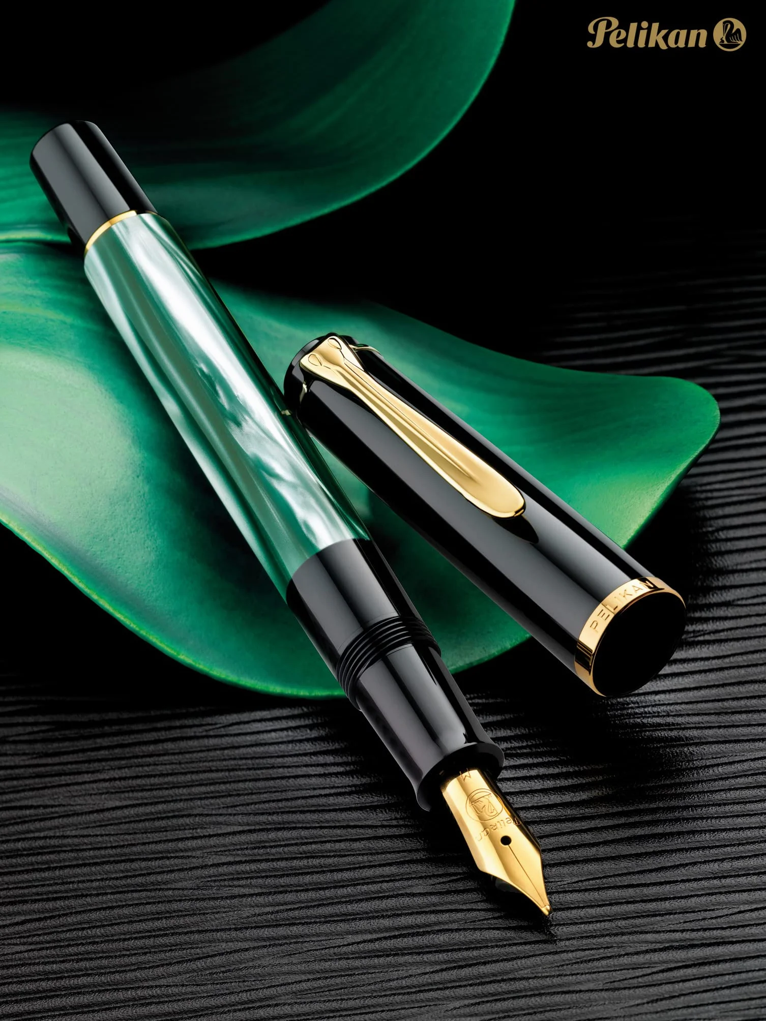 Pelikan Elegance Stylo plume de luxe Souverain M200 Pointe Moyenne Noir/Vert