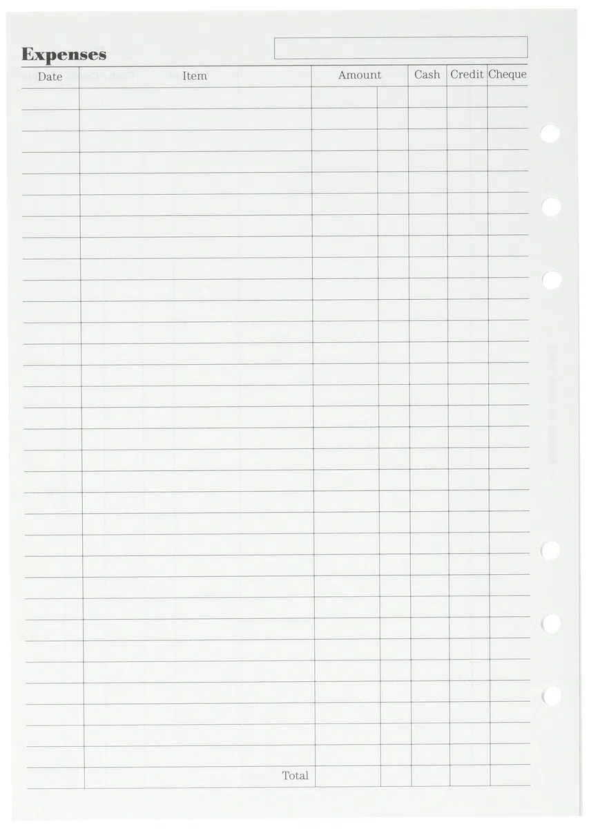 Filofax 340605 Feuille de calendrier pour gestion de dépenses A5 Blanc
