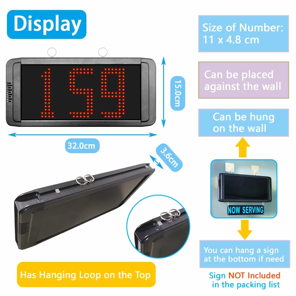 Take a Number System Système d'appel sans fil avec 1 affichage électronique des numéros 7 boutons d'appel suivants, 1 distributeur de tickets, 57 mm, rouleaux de papier thermique de reçus et 1