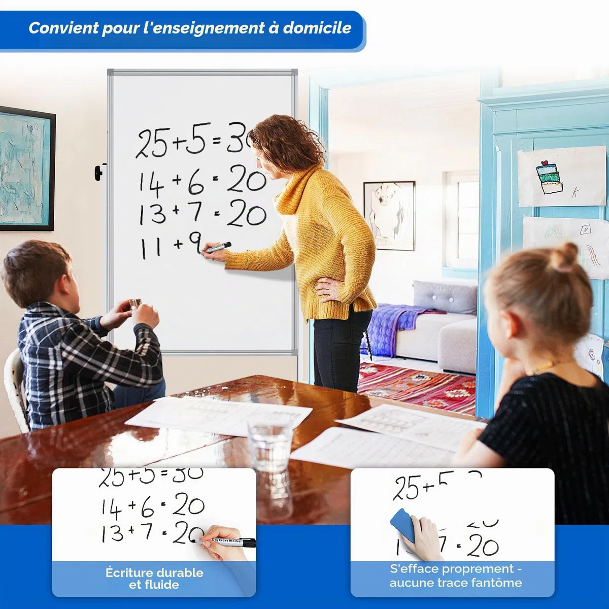 maxtek Tableau Blanc Effacable Sur Pied 120 X 80 cm, Réglable en Hauteur, Magnétique Whiteboard Double Face avec Support, Effaçable a Sec - Pour Bureau, Salle de Classe et Maison