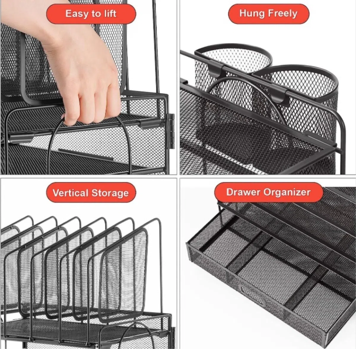Organisateur de Bureau Organisateur De Bureau En Maille Avec Plateau À Tiroir Coulissant Et Boîte De Rangement À 5 Sections Verticales Rangement Fourniture Bureau