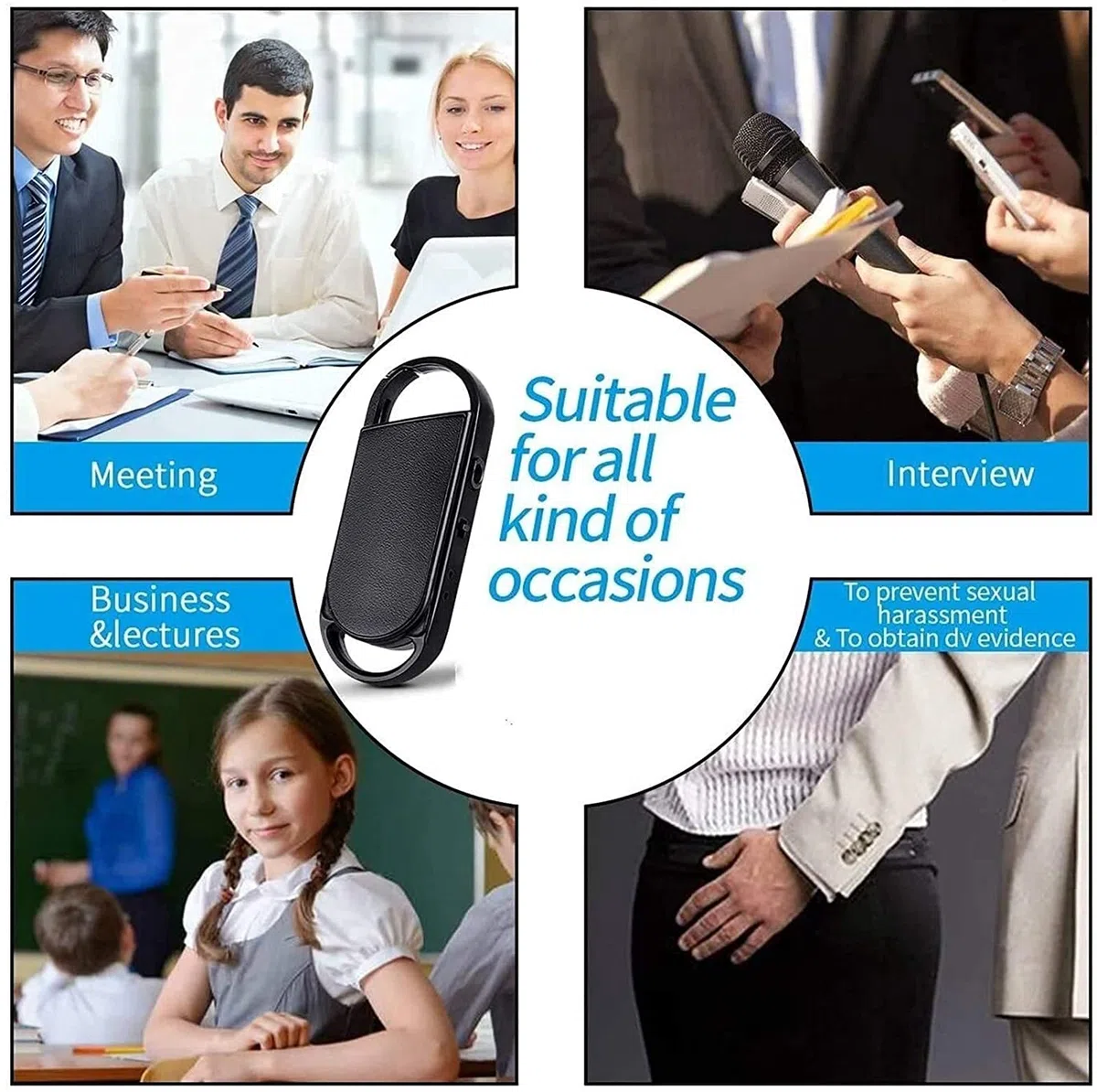Enregistreur Vocal de Porte-clés, enregistreur Audio Rechargeable 32 Go avec Une Lecture et Un écouteur, Mini Bande Portable Dictaphone avec réduction du Bruit Intelligent, USB