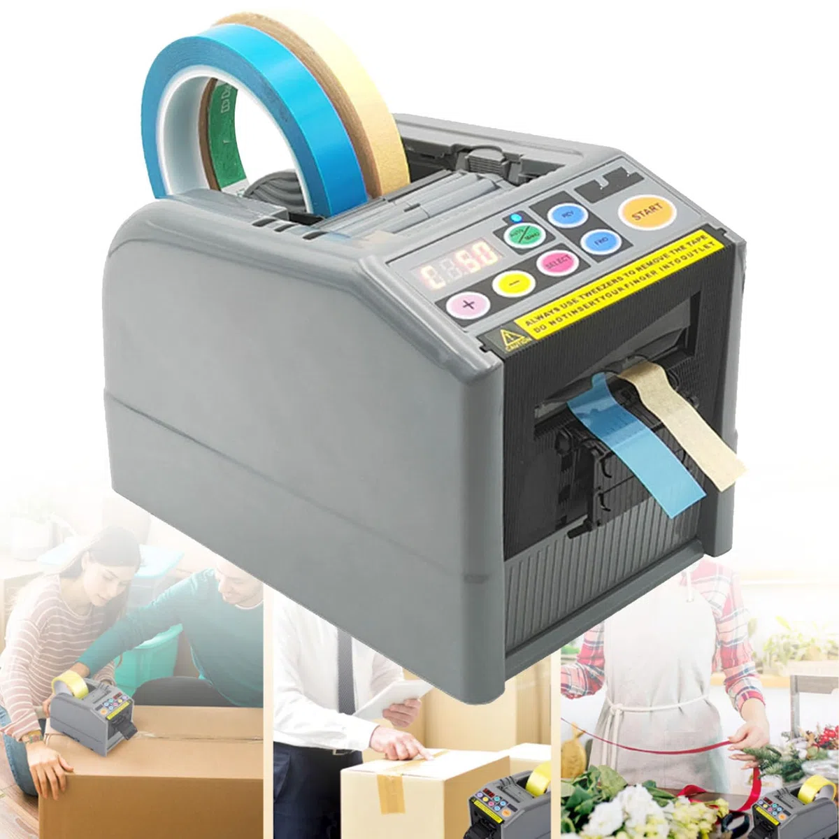 Distributeur automatique de ruban adhésif électrique pour 6 à 60 mm de largeur et 5 à 999 mm de longueur, idéal pour les entrepôts, l'emballage, les écoles, les fleurs et les restaurants
