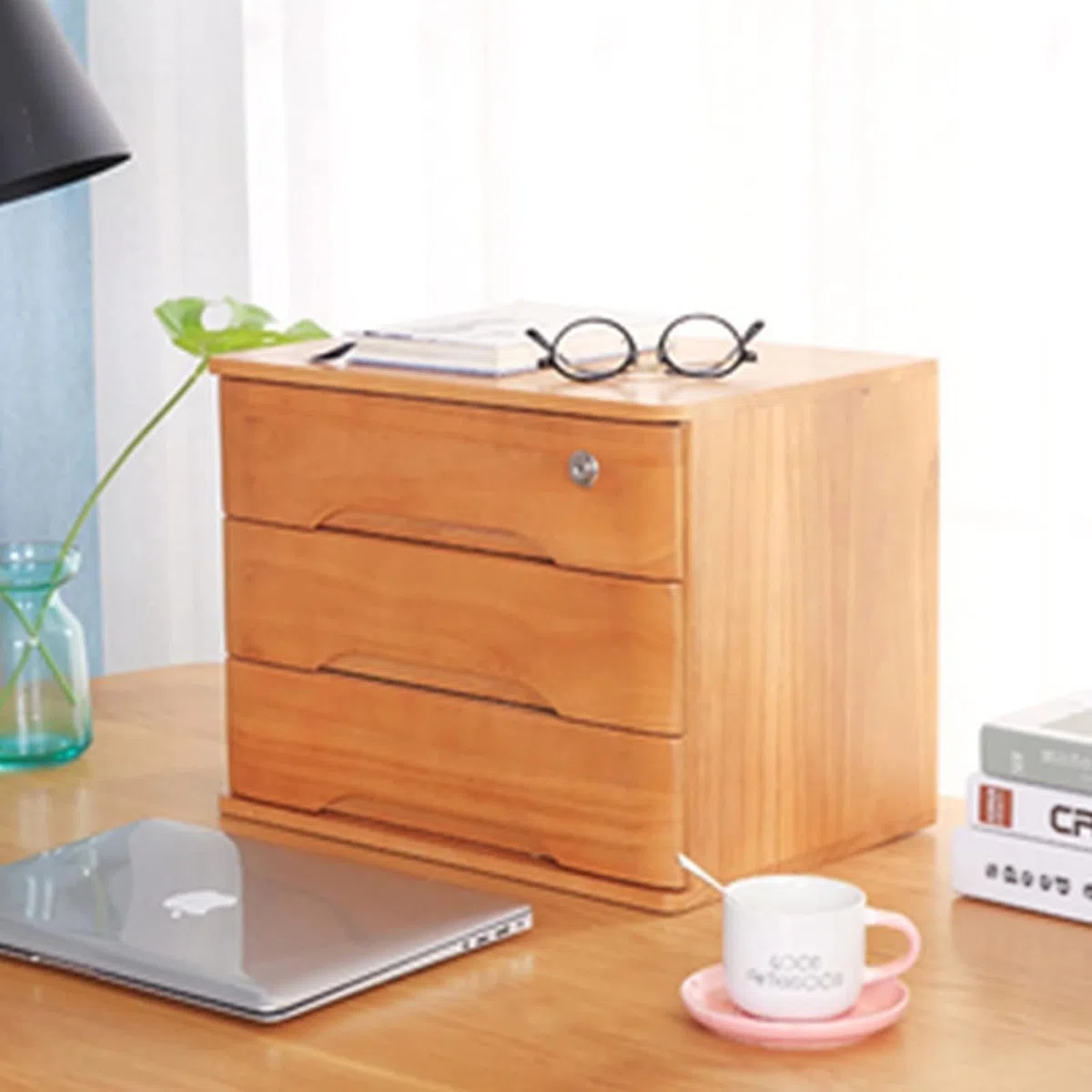 Rangement Bureau Organiseur De Bureau En Bois, Organiseur De Bureau Avec Serrure, Classeur À Plat A4, Peut Servir À Agrandir Le Support Pour Écran D'ordinateur