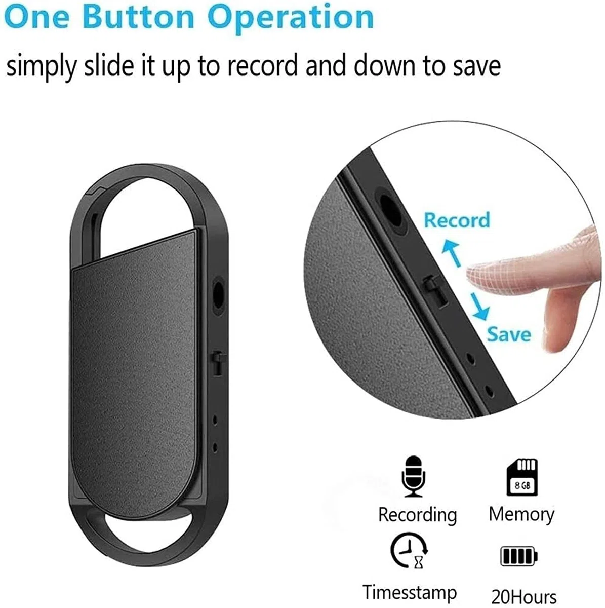 Enregistreur Vocal de Porte-clés, enregistreur Audio Rechargeable 32 Go avec Une Lecture et Un écouteur, Mini Bande Portable Dictaphone avec réduction du Bruit Intelligent, USB