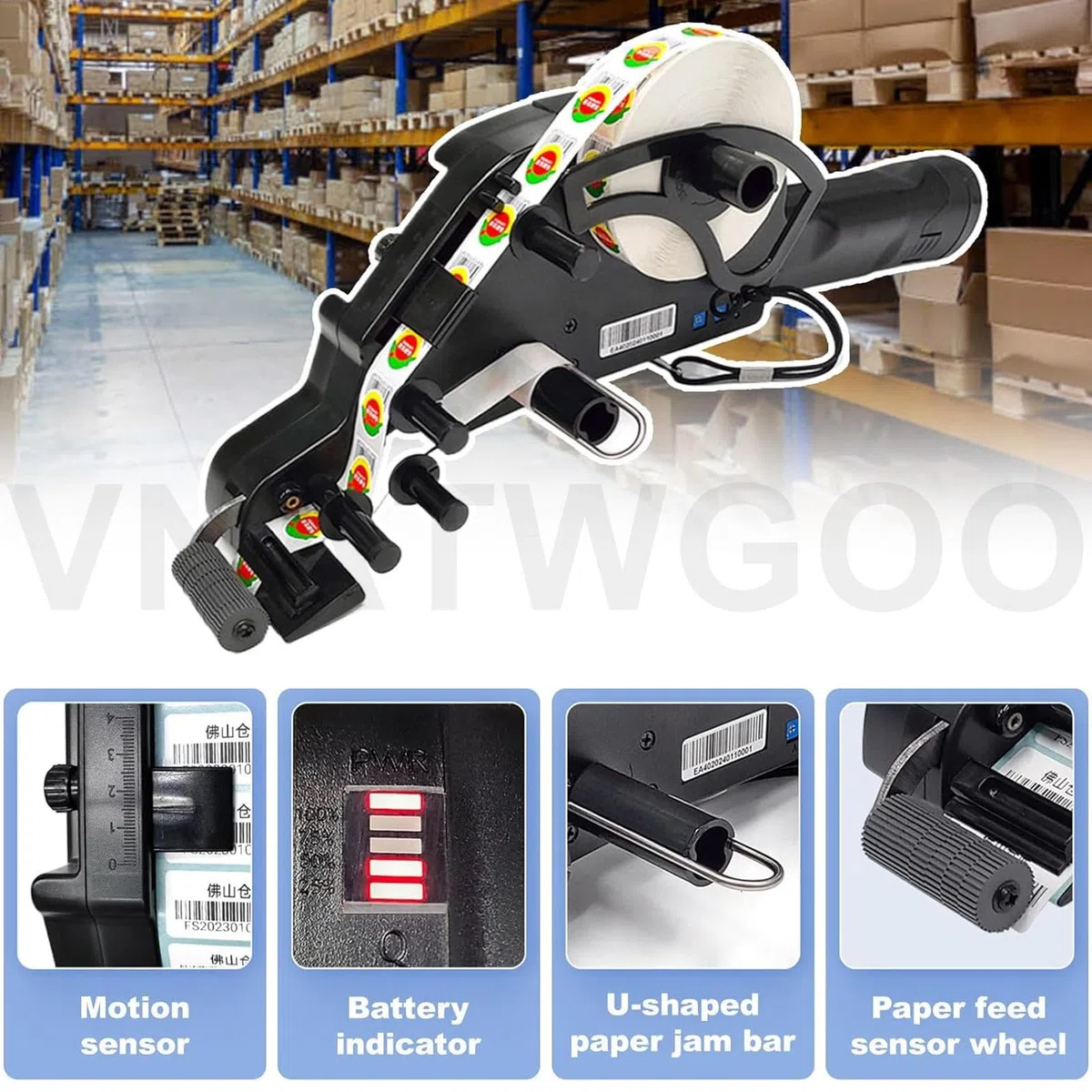 Applicateur d'étiquettes portable, distributeur électrique portatif d'autocollants, étiqueteuse automatique sans fil pour la logistique, l'entrepôt, les produits frais