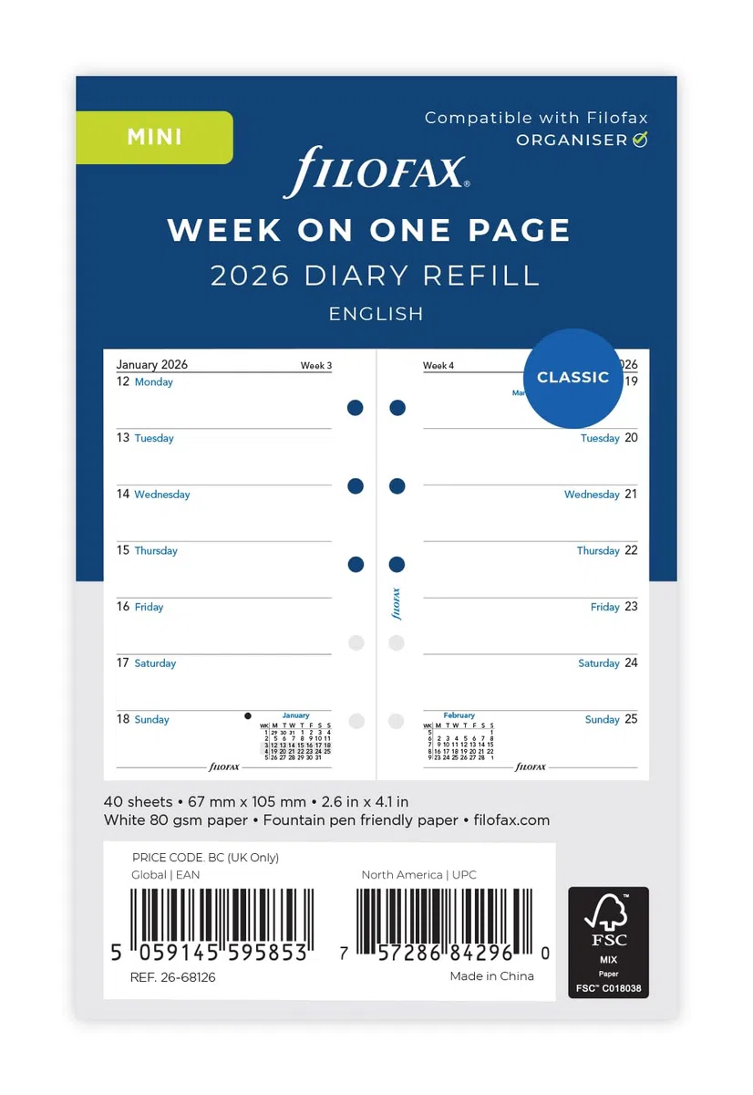 Filofax Mini agenda semainier 2026 en anglais 26-68126