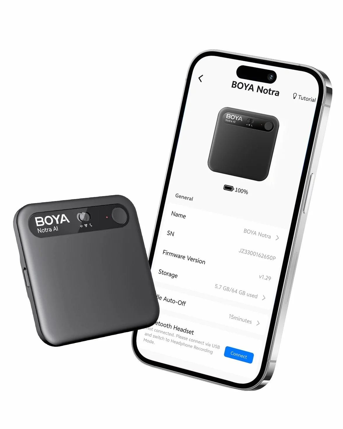 BOYA Notra Enregistreur Vocal IA Prise de notes AI tout-en-un, transcription et résumé intelligents, contrôle par application, 140+ langues, design magnétique ultra-mince, batterie 24h