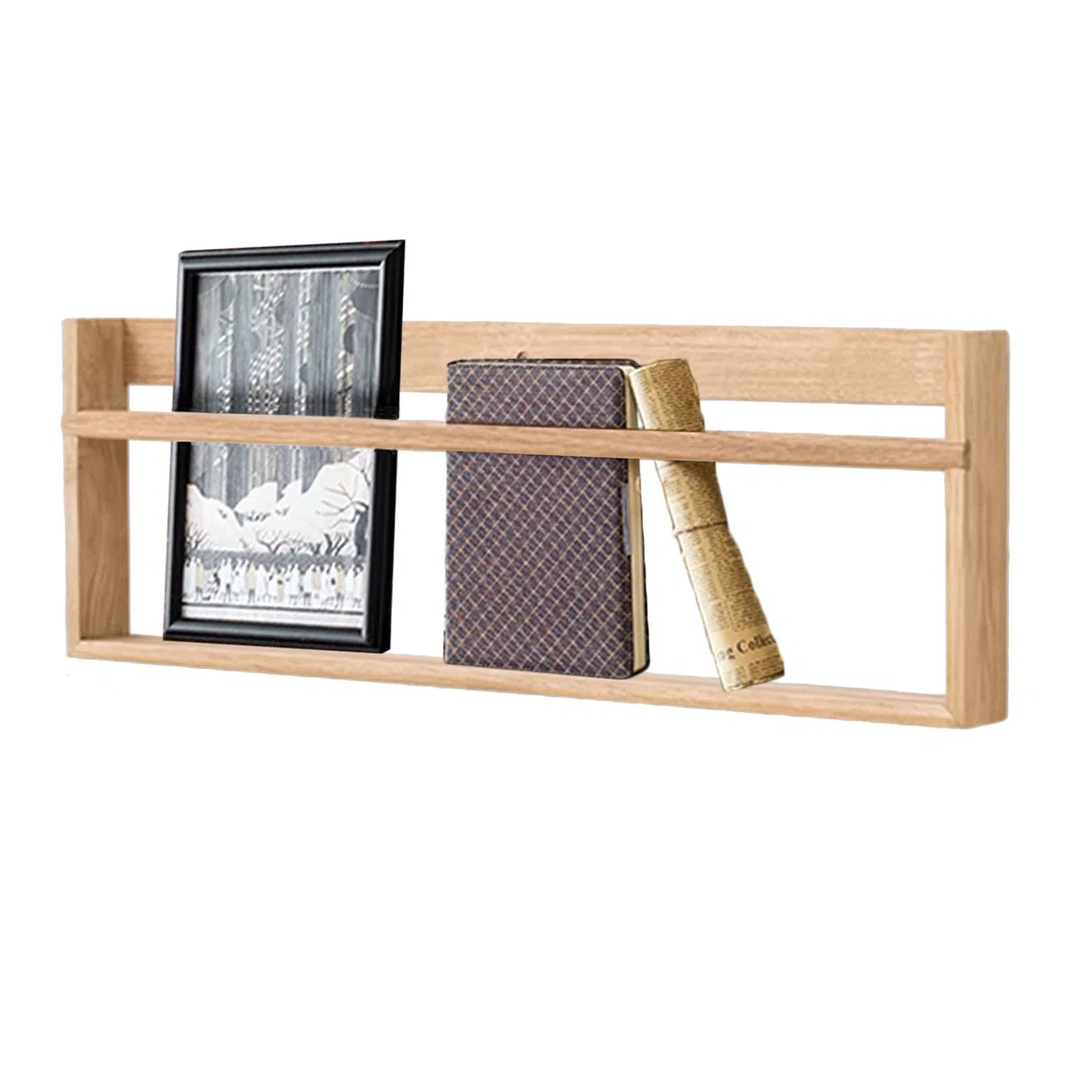 Porte-brochures Mural, présentoir de 90 cm de Large pour dossiers, courrier, journaux, Cadres Photo et Objets décoratifs, idéal pour l'entrée ou Le Couloir, Couleur Bois.