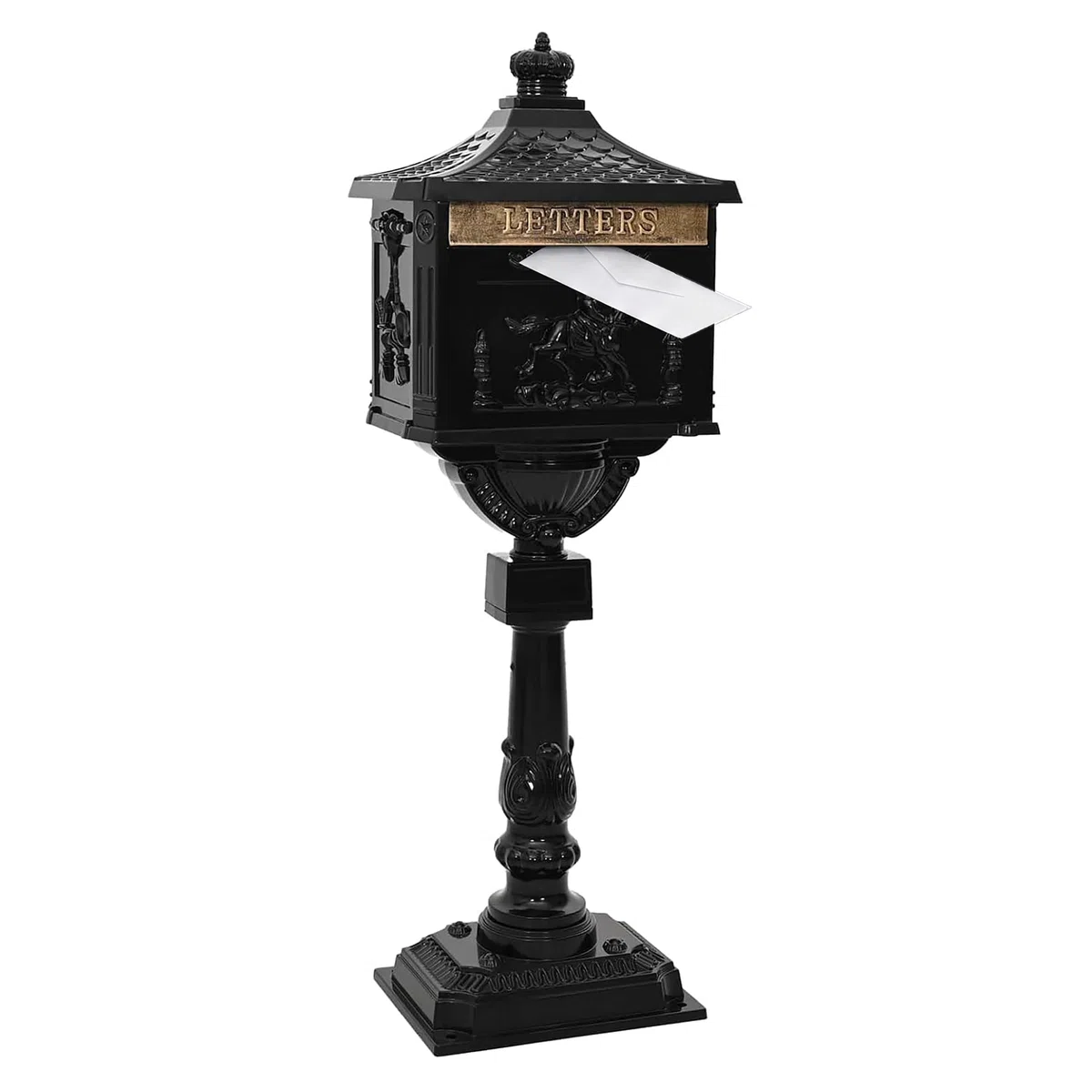 Boîte aux Lettres sur Pied Relaxdays, Style Antique Britannique, Noire
