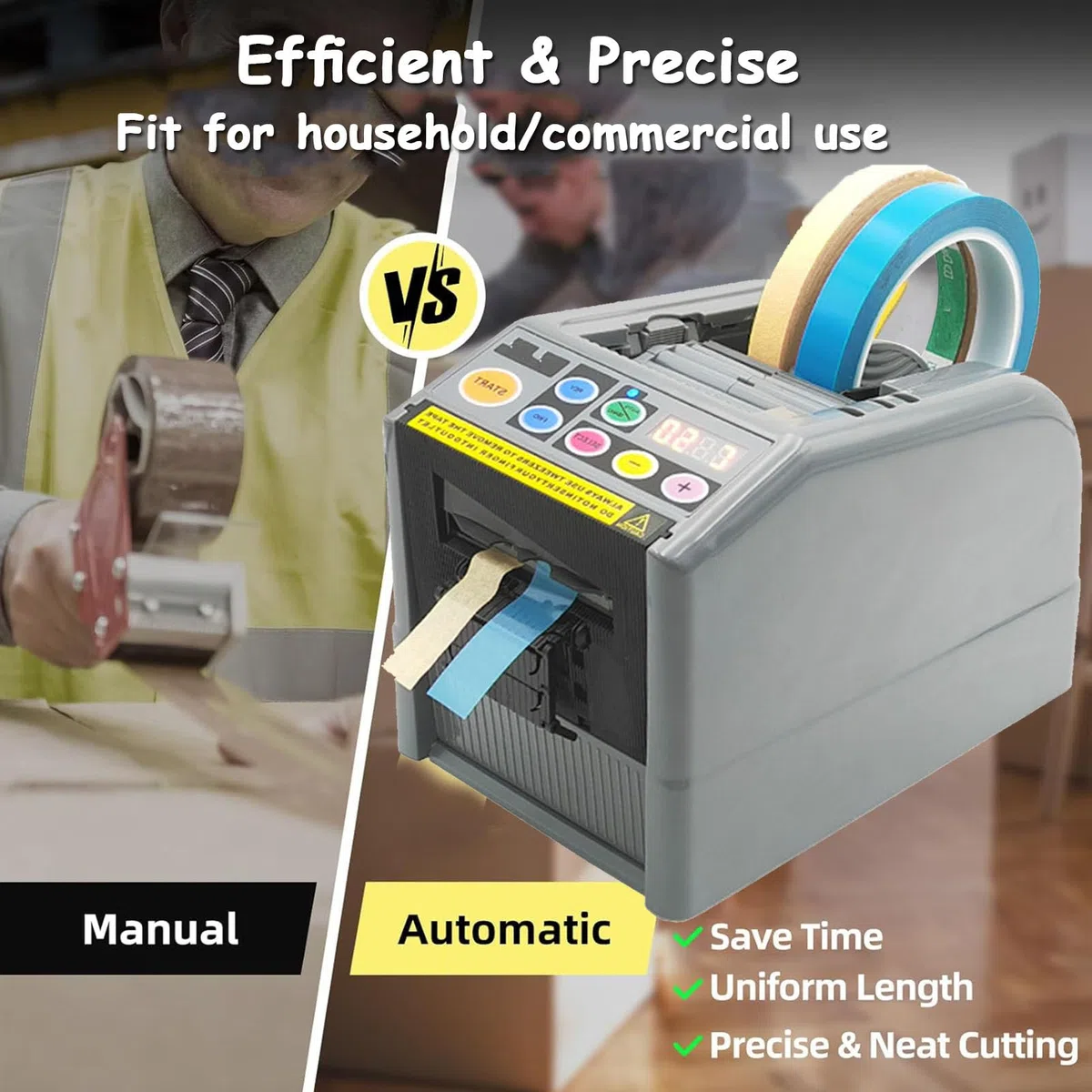 Distributeur automatique de ruban adhésif électrique pour 6 à 60 mm de largeur et 5 à 999 mm de longueur, idéal pour les entrepôts, l'emballage, les écoles, les fleurs et les restaurants