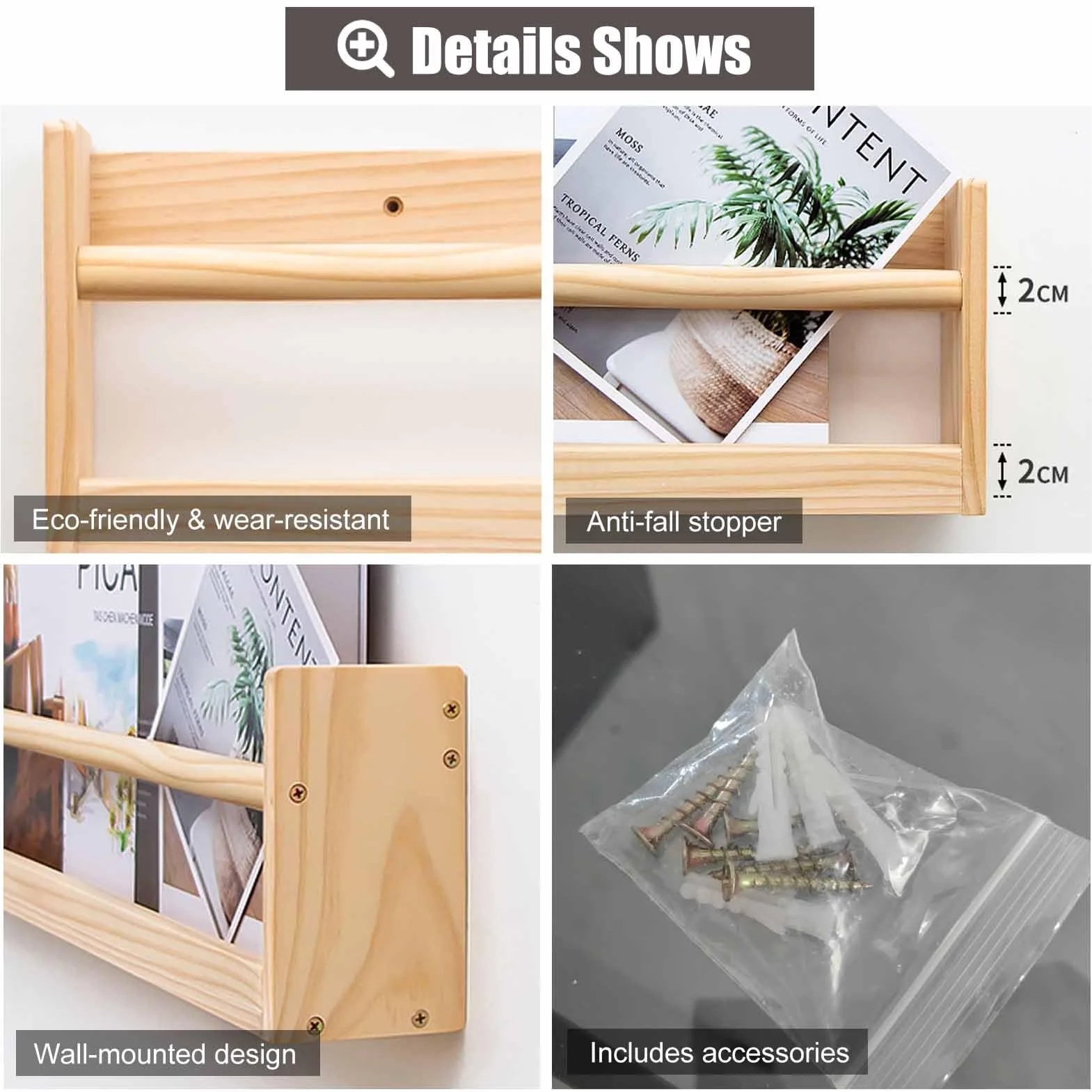 Porte-brochures, Support Mural pour Magazines en Bois, étagère de Bureau pour Salon, présentoir de brochures, dépliant de littérature (80 cm/35) (80 cm/35)