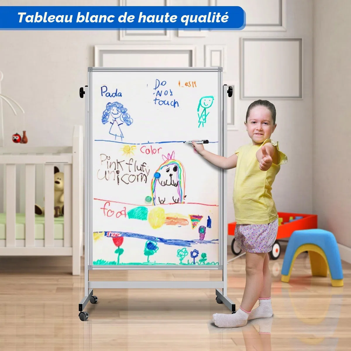 maxtek Tableau Blanc Effacable Sur Pied 120 X 80 cm, Réglable en Hauteur, Magnétique Whiteboard Double Face avec Support, Effaçable a Sec - Pour Bureau, Salle de Classe et Maison