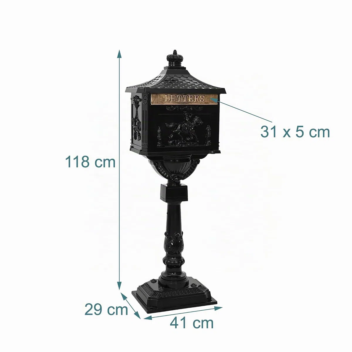 Boîte aux Lettres sur Pied Relaxdays, Style Antique Britannique, Noire
