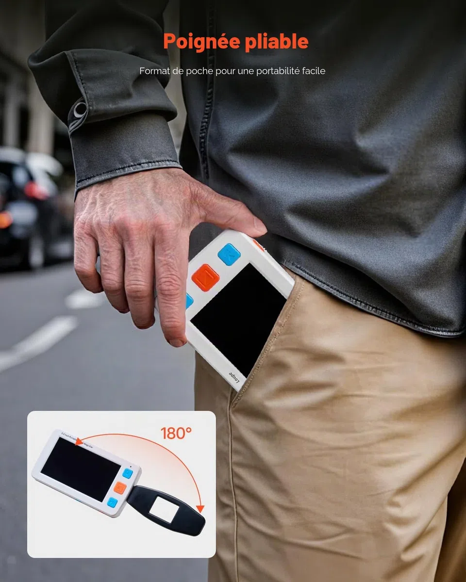 VEVOR Loupe Numérique Portable, Loupe Électronique HD 5 Pouces, Aide à la Lecture de Basse Vision, Zoom 4X - 32x, avec 17 Modes Couleur, Sortie AV, Poignée Pliable, Écran LCD 5 Niveaux de Luminosité