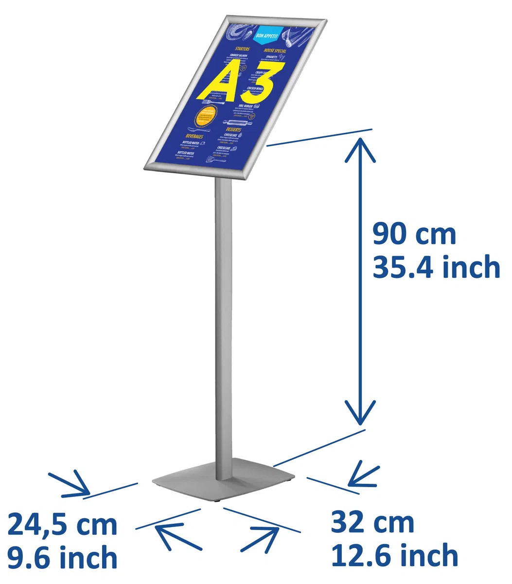 EUROPEL Présentoir d'information avec cadre pliant A3 - Portrait/Paysage rotatif - pied de sol - aluminium - argent - hauteur : 1,12 m