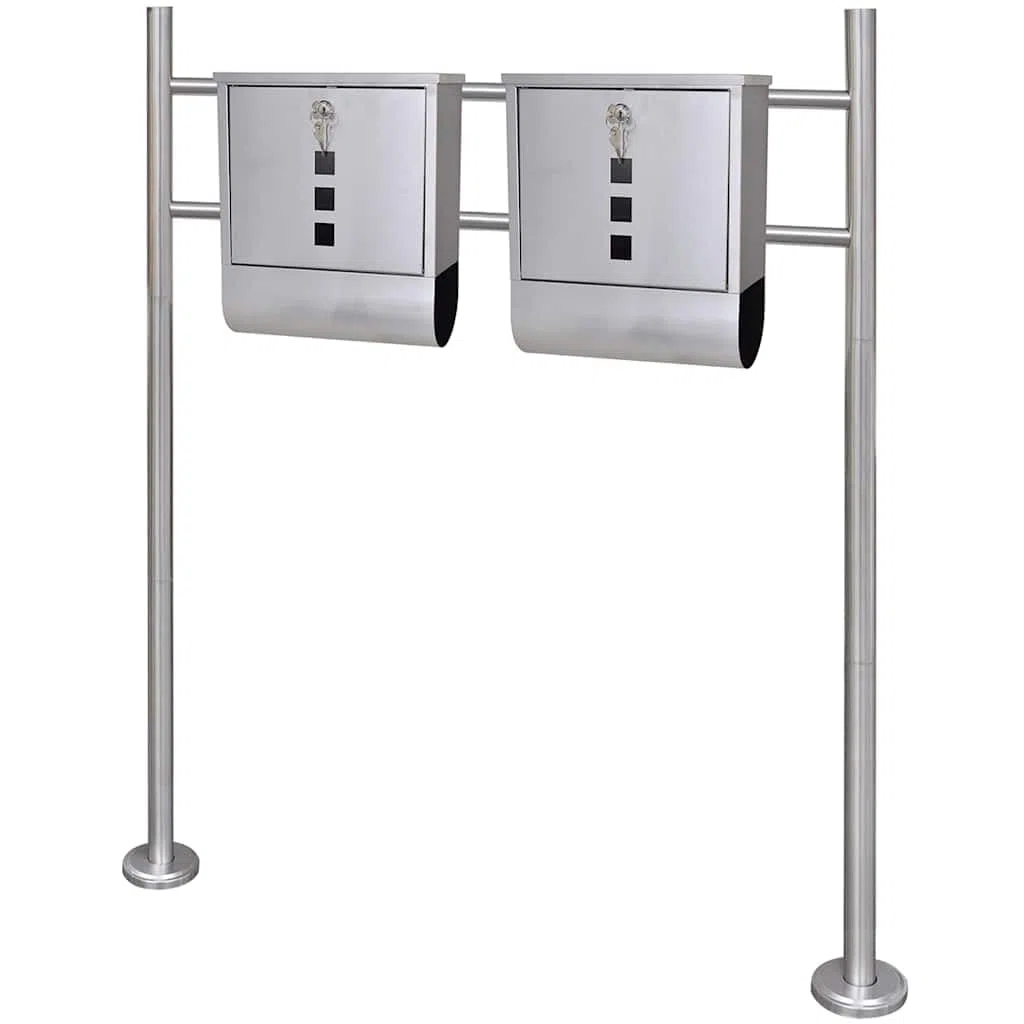 Support Double boîte à Lettre en Acier Inoxydable pour extérieur Maison Jardin Portail Cloture Balcon avec Serrure clés et Porte-Journal