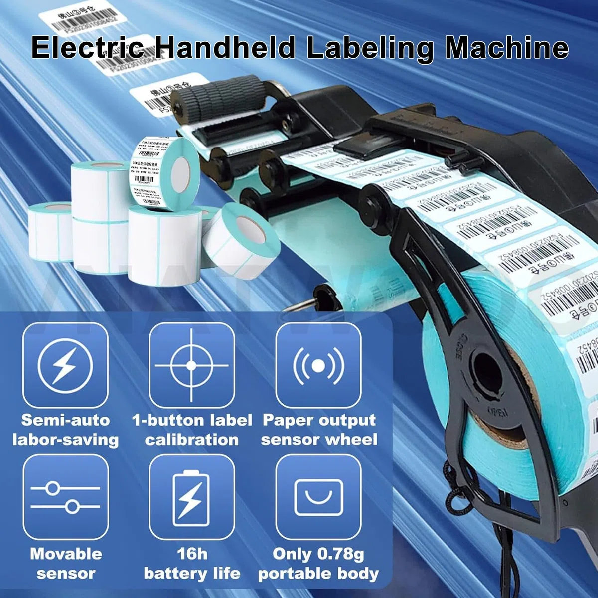 Applicateur d'étiquettes portable, distributeur électrique portatif d'autocollants, étiqueteuse automatique sans fil pour la logistique, l'entrepôt, les produits frais